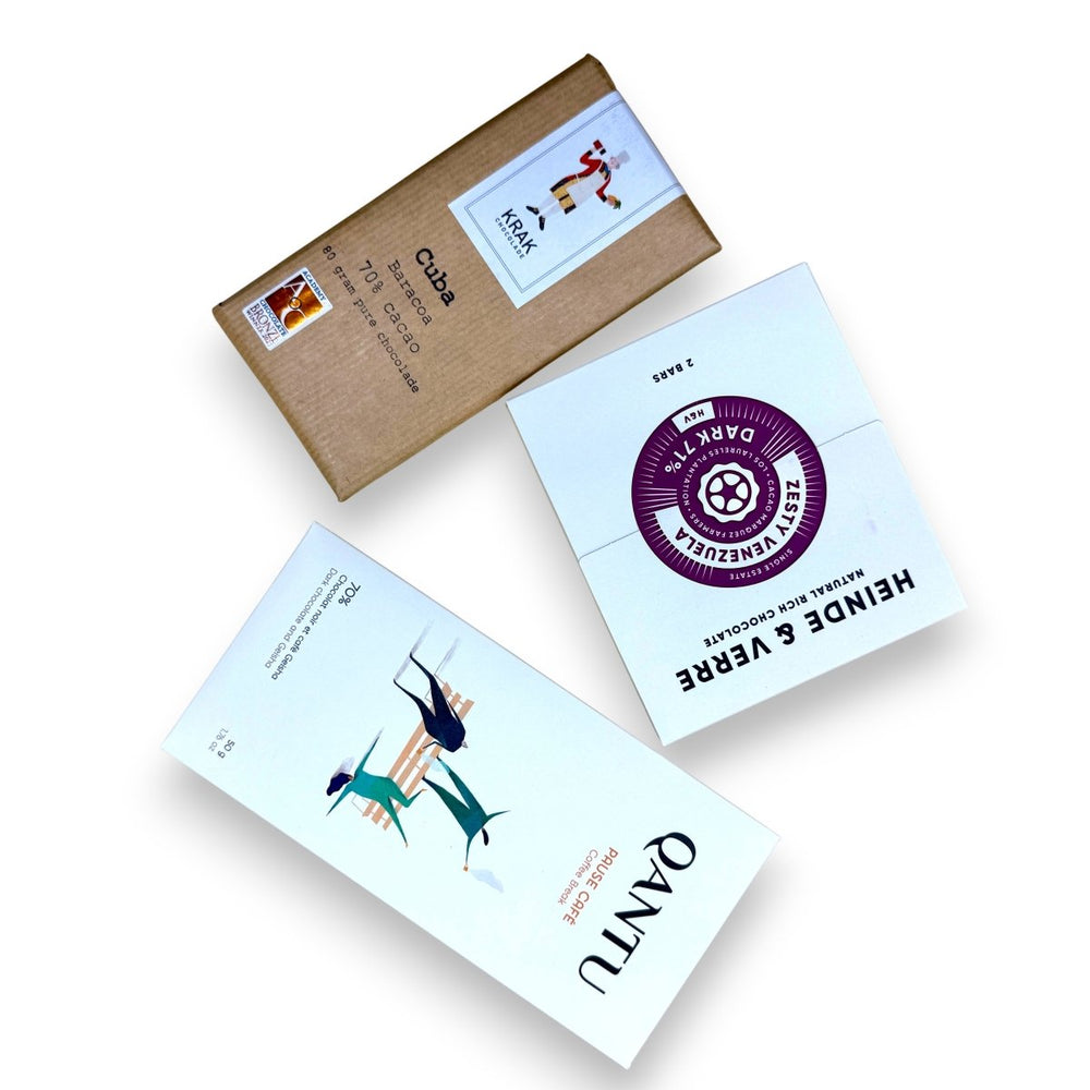 Trio de chocolats Bean - to - bar du mois - Chocolats du Monde
